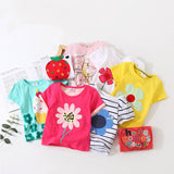 2026 Summer New Arrival 2 3 4 5 6 8 10 Years Kids Children Flower Print Baby Top Basic Cartoon Cotton Girls Short-Sleeve T-Shirt
