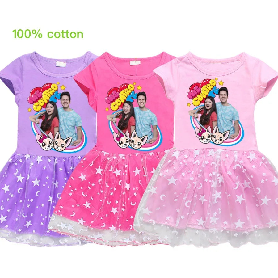 Fashion me contro te Kids Clothes Knee-Length Dresses Cute Cotton Gauze Full Dress Teenagers Cartoon Baby Girls Party Clothing - Idrilay