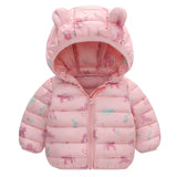 Kids Warm Down Jackets Autumn Winter Baby Thin Hooded Cotton Coats Girls Boys Cute Solid Outerwear Children Clothes 2-6 Years