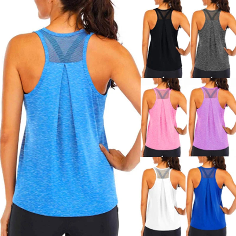 Yoga Shirt Female New Style T-Shirt Loose Fitness Tops Vest Women Sleeveless Sport Tee Quick-Drying Gym Running Workout Blouse - Idrilay