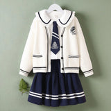 Baby Girls Clothing Set Outfits School Uniform Cardigan & Shirt & Skirt 3pcs Girls Tracksuit Teens Kids Suit Costumes 5 7 9 13 Y