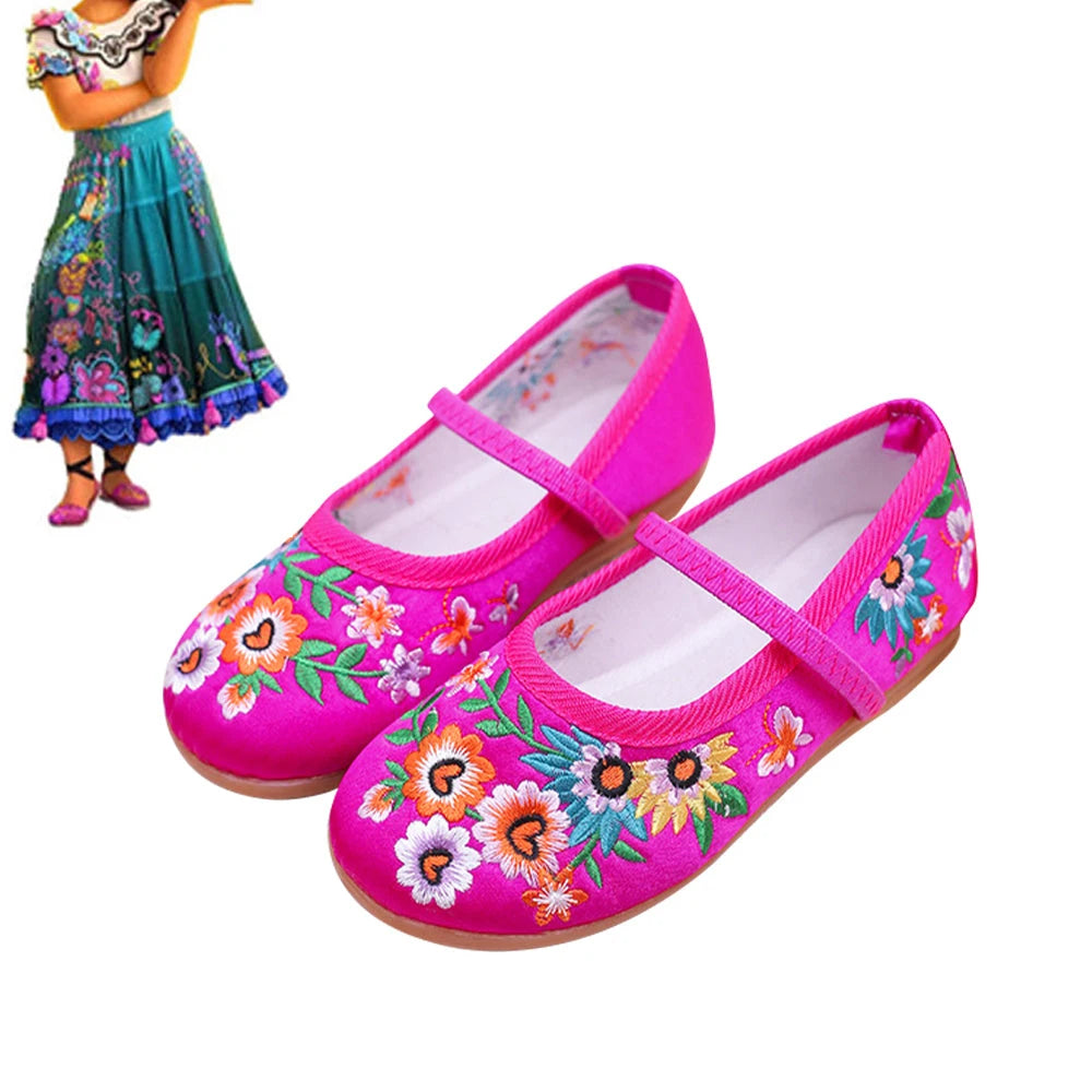 Girls Dancing Bottomed Cloth Shoes For Kids Children Soft Leather Sole Chinese Traditional Style Embroidery Ethnic Dance Shoes - Idrilay