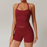 Women's Brushed Yoga Set with Padded Sports Bra & High Waisted Shorts Comfort Workout Outfit Matching Lounge Set - Idrilay