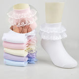 1Pairs Cotton Lace Ruffle Princess Mesh Breathable Socks Children Ankle Short Sock White Pink Blue Baby Girls Kids Toddler