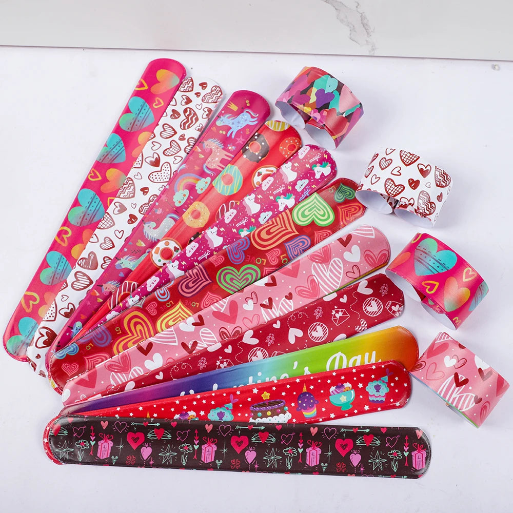 12Pcs Sweet Heart Love Slap Bracelets Valentine's Day Wristbands for Wedding Birthday Party Favors Valentine Anniversary Gift - Idrilay