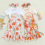 2-3T Toddler Baby Girl Birthday Outfit Groovy One/Two Groovy Romper Shirts Flower Bell Bottoms Headband Boho Clothes