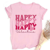 Happy Valentine Print Women Shirts Valentine's Day Party Outfit Tee Female Short Sleeve T-shirt Lover Holiday Girls Tops T Shirt - Idrilay
