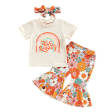 2-3T Toddler Baby Girl Birthday Outfit Groovy One/Two Groovy Romper Shirts Flower Bell Bottoms Headband Boho Clothes