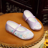 Girls Dancing Bottomed Cloth Shoes For Kids Children Soft Leather Sole Chinese Traditional Style Embroidery Ethnic Dance Shoes - Idrilay