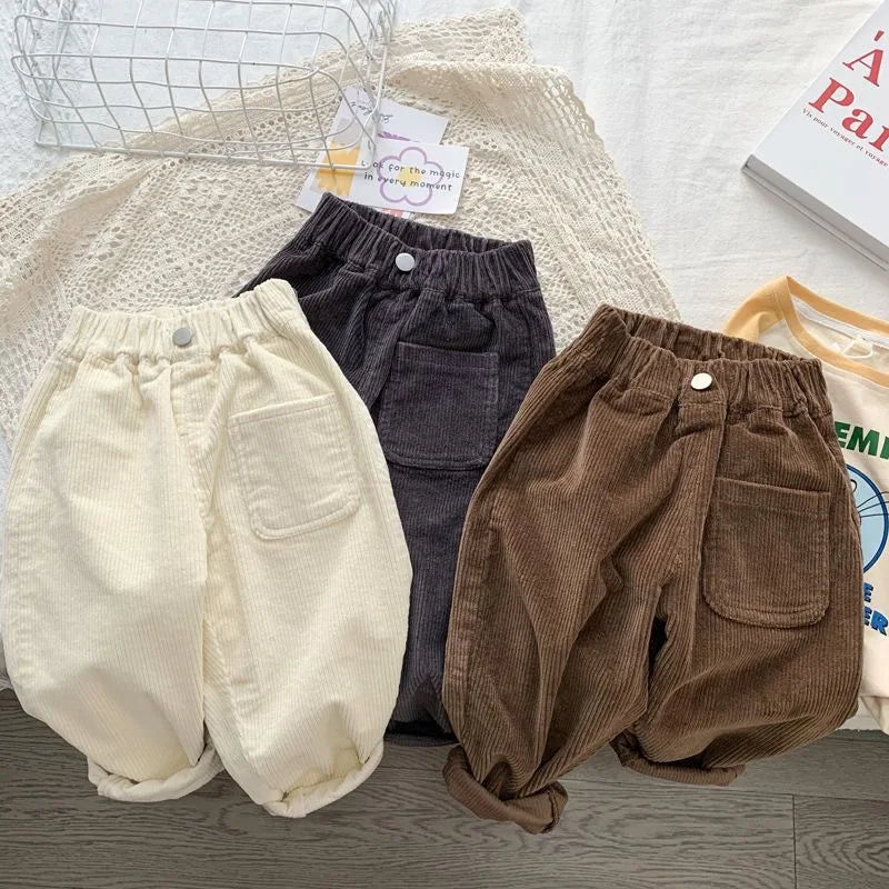 Fashion children's clothing Autumn Winter Kids solid color Corduroy pants Boys soft loose Trousers Girls all-match casual pants - Idrilay