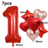 32inch Red 3 Number Balloon Heart Star Foil Balloon Valentine's day Balloon Decorations for Third Anniversary Valentine Party - Idrilay
