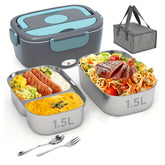 1.5L Insulated Electric Lunch Box - Portable Fast Heating Lunch Boxes - Stainless Steel Container with One Food Tray for Cars, Trucks, Offices, and Outdoors - Multi-Voltage 12V/24V/110V Food Warmer for Adults - Idrilay