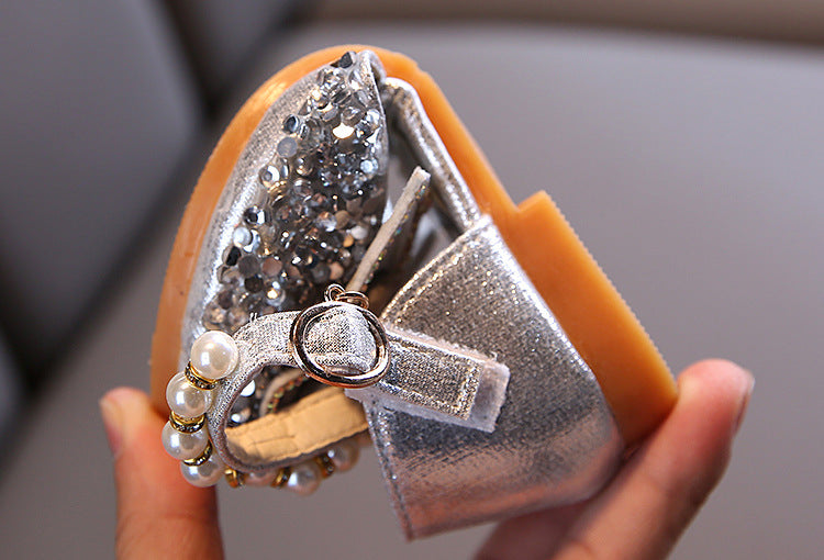 Girls Shoes Children High Heel Glitter Crystal Sandals Fashion Buckle Kids Princess Dance Shoe Student Performance Leather Shoes - Idrilay 