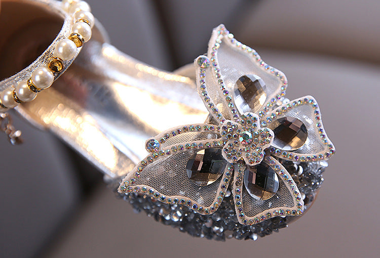Girls Shoes Children High Heel Glitter Crystal Sandals Fashion Buckle Kids Princess Dance Shoe Student Performance Leather Shoes - Idrilay 