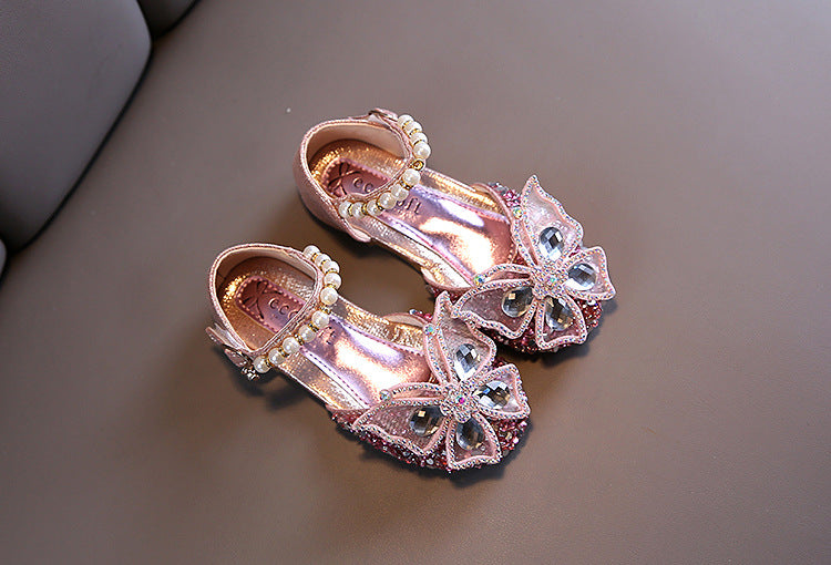 Girls Shoes Children High Heel Glitter Crystal Sandals Fashion Buckle Kids Princess Dance Shoe Student Performance Leather Shoes - Idrilay 
