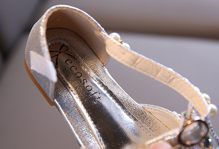 Girls Shoes Children High Heel Glitter Crystal Sandals Fashion Buckle Kids Princess Dance Shoe Student Performance Leather Shoes - Idrilay 