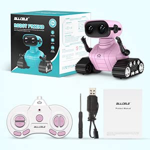 ALLCELE Robot Toys, Rechargeable Kids RC Robots for Girls & Boys, Remote Control Toy with LED Eyes & Music, for Children Age 3+ Years Old - Pink