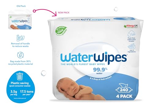 WaterWipes Plastic-Free Original Baby Wipes, 99.9% Water Based Wipes, Unscented for Sensitive Skin, 720 count (Pack of 12)