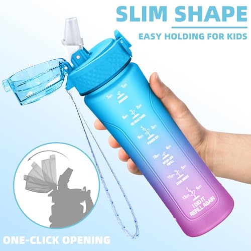 KITART 450ml Kids Sports Water Bottles for School with Chug Lid (Blue)