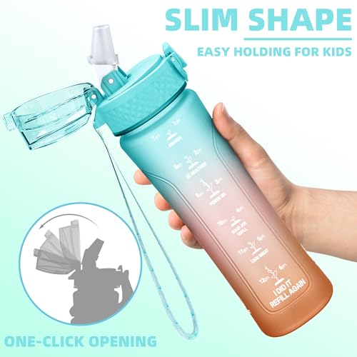 KITART 450ml Kids Sports Water Bottles for School with Chug Lid (Blue)