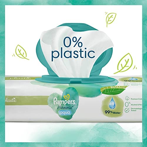 Pampers Harmonie Aqua Baby Wipes 24 Packs of 46 Wipes = 1152 Baby Wet Wipes, Help Restore Natural Skin pH,Delicate Lotion with 99% Water