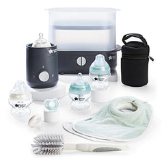 Tommee Tippee Complete Feeding Set, Electric Steam Steriliser with Insulated Bottle Bag, Newborn Baby Bottles and Easiwarm Bottle Warmer, Black