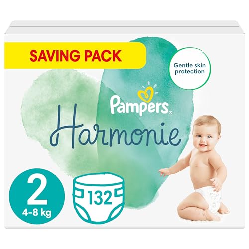 Pampers Harmonie Nappies Size 2, 204 Nappies, 4kg-8kg, Gentle Skin Protection Cushiony Soft