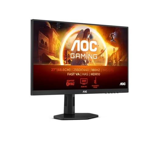 AOC Gaming Q27G2E - 27 INch QHD Monitor, 155Hz, 1ms MPRT, VA, FreeSync Premium, Shadow control, Low Input lag (2560 x 1440 @ 155Hz, 250 cd/m², HDMI 2.0 x 2, DisplayPort 1.2x1)