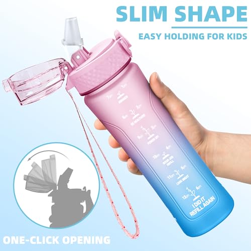 KITART 450ml Kids Sports Water Bottles for School with Chug Lid (Blue)