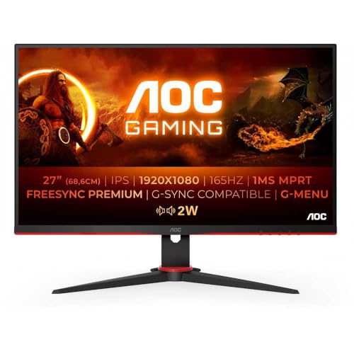 AOC Gaming Q27G2E - 27 INch QHD Monitor, 155Hz, 1ms MPRT, VA, FreeSync Premium, Shadow control, Low Input lag (2560 x 1440 @ 155Hz, 250 cd/m², HDMI 2.0 x 2, DisplayPort 1.2x1)