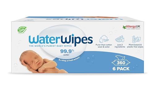 WaterWipes Plastic-Free Original Baby Wipes, 99.9% Water Based Wipes, Unscented for Sensitive Skin, 720 count (Pack of 12)