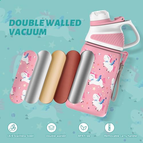 Fjbottle Kids Stainless Steel Water Bottle 400ML with Magnetic Lid, Double Wall Vacuum Insulated Water Bottles BPA Free, Kids Water Bottles for School Toddler Leak Proof with Cleaning Brush