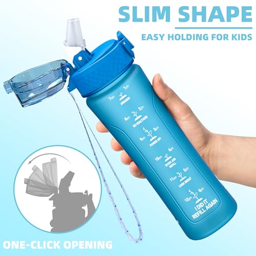 KITART 450ml Kids Sports Water Bottles for School with Chug Lid (Blue)