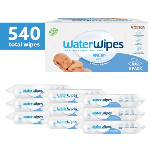 WaterWipes Plastic-Free Original Baby Wipes, 99.9% Water Based Wipes, Unscented for Sensitive Skin, 720 count (Pack of 12)