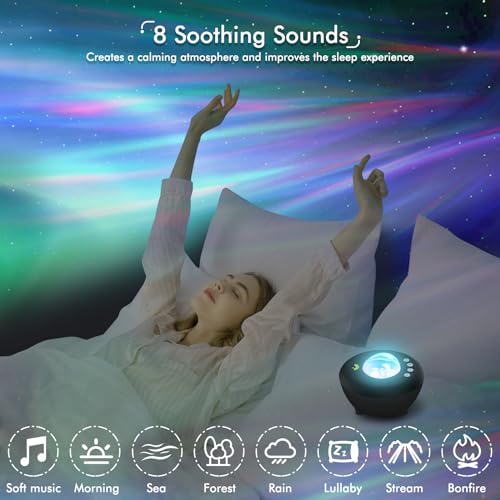 YunLone Galaxy Projector Star Lights Projector for Bedroom with 33 Lighting, Aurora Projector with Bluetooth 5.0 Speaker, Smart APP, 8 White Noises Night Light with IR Remote, Timer for Kids Adults