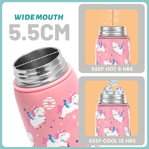 Fjbottle Kids Stainless Steel Water Bottle 400ML with Magnetic Lid, Double Wall Vacuum Insulated Water Bottles BPA Free, Kids Water Bottles for School Toddler Leak Proof with Cleaning Brush