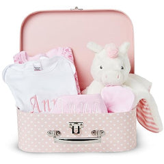 Baby Box Shop - 7 Newborn Baby Girl Gifts Ideal for Christening, Birthdays & Baby Shower Gifts - Includes Baby Essentials for Newborn Girl with Baby Rattle in Cute Keepsake Case, Baby Girl Hamper