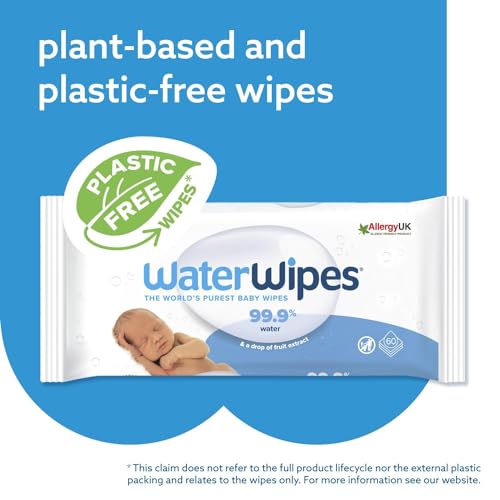 WaterWipes Plastic-Free Original Baby Wipes, 99.9% Water Based Wipes, Unscented for Sensitive Skin, 720 count (Pack of 12)