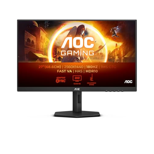 AOC Gaming Q27G2E - 27 INch QHD Monitor, 155Hz, 1ms MPRT, VA, FreeSync Premium, Shadow control, Low Input lag (2560 x 1440 @ 155Hz, 250 cd/m², HDMI 2.0 x 2, DisplayPort 1.2x1)