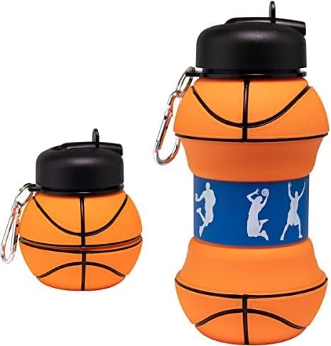 Louis Donné Collapsible Soccer Water Bottle, Silicone Football Water Bottle, 550ml/19oz Kids Water Bottle with Keyring, BPA-Free Drink Sports Water Bottle for School, Boys and Girls