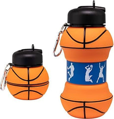 Louis Donné Collapsible Soccer Water Bottle, Silicone Football Water Bottle, 550ml/19oz Kids Water Bottle with Keyring, BPA-Free Drink Sports Water Bottle for School, Boys and Girls