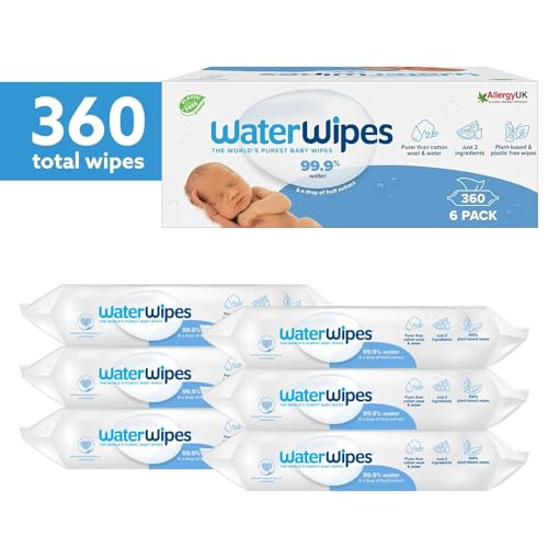 WaterWipes Plastic-Free Original Baby Wipes, 99.9% Water Based Wipes, Unscented for Sensitive Skin, 720 count (Pack of 12)