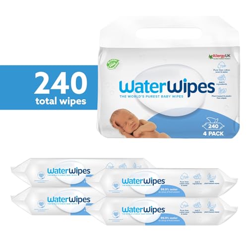 WaterWipes Plastic-Free Original Baby Wipes, 99.9% Water Based Wipes, Unscented for Sensitive Skin, 720 count (Pack of 12)