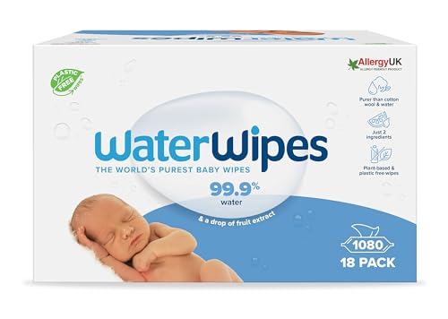 WaterWipes Plastic-Free Original Baby Wipes, 99.9% Water Based Wipes, Unscented for Sensitive Skin, 720 count (Pack of 12)