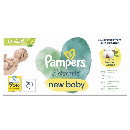 Pampers Harmonie Aqua Baby Wipes 24 Packs of 46 Wipes = 1152 Baby Wet Wipes, Help Restore Natural Skin pH,Delicate Lotion with 99% Water