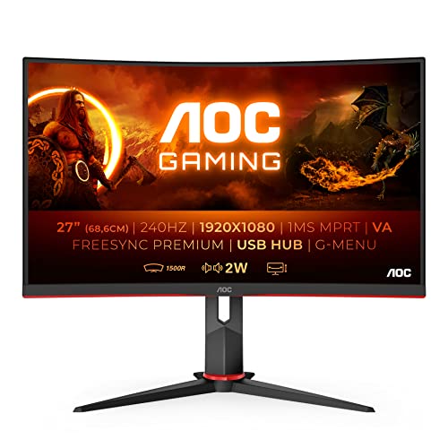 AOC Gaming Q27G2E - 27 INch QHD Monitor, 155Hz, 1ms MPRT, VA, FreeSync Premium, Shadow control, Low Input lag (2560 x 1440 @ 155Hz, 250 cd/m², HDMI 2.0 x 2, DisplayPort 1.2x1)