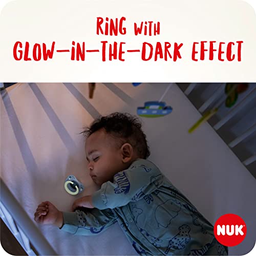 NUK Signature Day & Night Baby Dummy 6-18 months Soothes 95% of Babies Heart-Shaped BPA-Free Silicone Soothers Glow-in-the-Dark Stars 4 Count