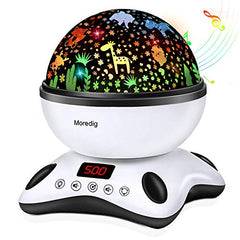 Moredig Dinosaur Night Light Projector for Kids, Remote Dinosaur Projector Light with 12 Music, 18 Lighting Modes Baby Night Light for Kids with Timer 2 Projections Gifts for Baby Boys Girls - Black