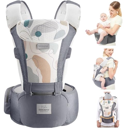 Bebamour Baby Carrier Newborn to Toddler Baby Carrier Hipseat 0-36Months with Head Hood, 3 PCS Teething Pads, Waist Extender, Green