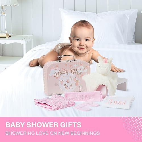 Baby Box Shop - 7 Newborn Baby Girl Gifts Ideal for Christening, Birthdays & Baby Shower Gifts - Includes Baby Essentials for Newborn Girl with Baby Rattle in Cute Keepsake Case, Baby Girl Hamper